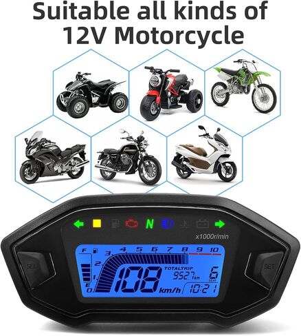 عداد المسافات الوقود متر rpm عداد دراجة نارية العالمي موتو لوحة القيادة 7 ألوان الخلفية ضبط مقياس الوقود عداد المسافات الرقمية ل 1 2 4 اسطوانة in Kuwait