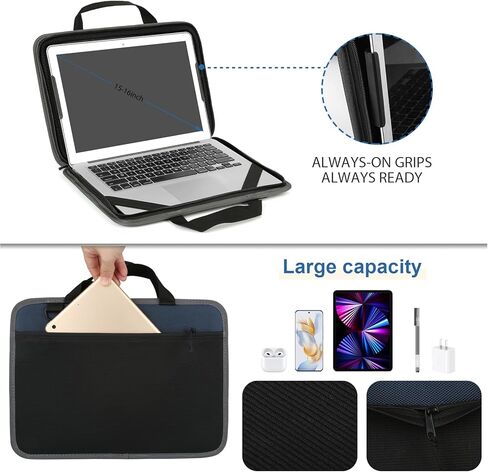 حافظة كمبيوتر محمول مقاس 15.6 بوصة، غطاء كمبيوتر مقاوم للصدمات مقاس 15-16 بوصة لجهاز HP، وحقيبة كمبيوتر محمول لجهاز ASUS Acer Aspire 15، وHP Pavilion/Envy 15، وDell Inspiron/Latitude 15، وLenovo IdeaPad 15، وASUS ZenBook (أسود) in Kuwait