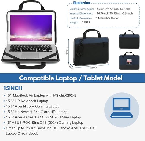 حافظة كمبيوتر محمول مقاس 15.6 بوصة، غطاء كمبيوتر مقاوم للصدمات مقاس 15-16 بوصة لجهاز HP، وحقيبة كمبيوتر محمول لجهاز ASUS Acer Aspire 15، وHP Pavilion/Envy 15، وDell Inspiron/Latitude 15، وLenovo IdeaPad 15، وASUS ZenBook (أسود) in Kuwait