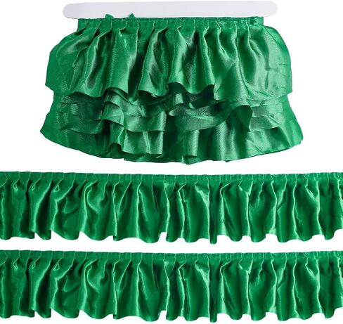 AHANDMAKER 5 Yards Green Ruffle Ribbon 3 Inch Wide Satin Ruffle Trim Pleated Trimming Chiffon Fabric Ribbons Lace Craft Supply for Sewing Crafts Dress Curtain Wedding Costume Gift Christmas Decor in Saudi Arabia