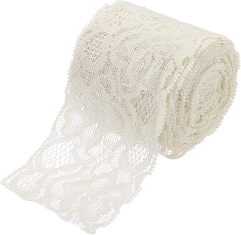 MECCANIXITY Lace Trim 5 Yards 2 Inch Flower Elastic Lace Ribbons for Craft Gift Package Decoration Wedding Headbands Beige in Saudi Arabia