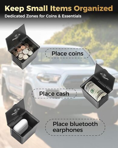 منظم وحدة التحكم المركزية مع فتحة للعملات المعدنية لسيارة Toyota Tacoma 2016-2023، ملحقات حامل العملات المعدنية، بلاستيك ABS، صندوق تخزين إضافي in Saudi Arabia