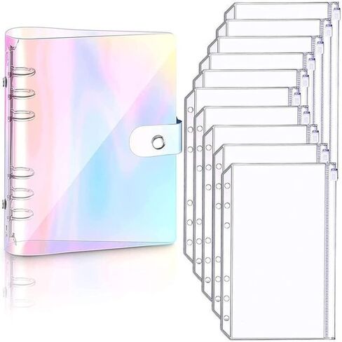 A6 Clear Soft PVC Notebook Binder Cover Planner 6-Ring Loose-Leaf Folder Cash Budget Envelope System with 10 PCS Pockets(5) in Saudi Arabia