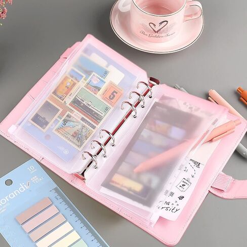 A6 PU Leather Binder Budget Notebook Envelopes Planner Organizer System with 10pcs Zipper Pockets,100 Labels, 1Ruler(Purple) in Saudi Arabia