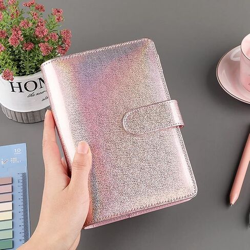 A6 PU Leather Binder Budget Notebook Envelopes Planner Organizer System with 10pcs Zipper Pockets,100 Labels, 1Ruler(Purple) in Saudi Arabia