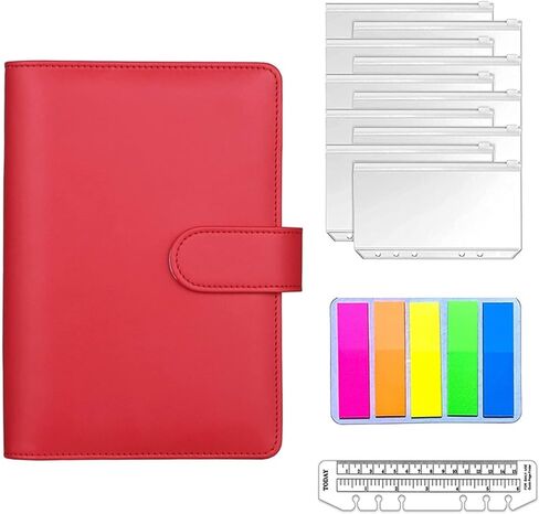 A6 PU Leather Binder Budget Notebook Envelopes Planner Organizer System with 10pcs Zipper Pockets,100 Labels, 1Ruler(Purple) in Saudi Arabia