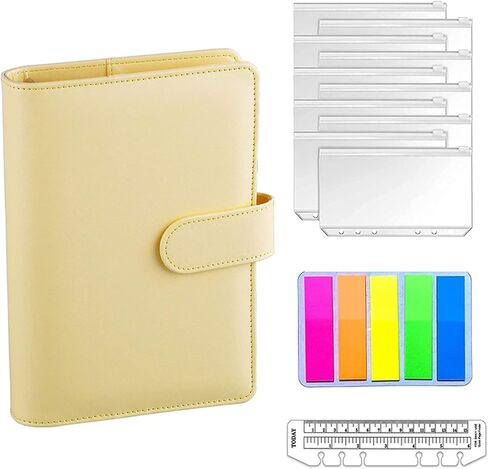 A6 PU Leather Binder Budget Notebook Envelopes Planner Organizer System with 10pcs Zipper Pockets,100 Labels, 1Ruler(Purple) in Saudi Arabia