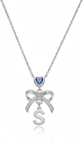 Theo Grace - Tied To You Initial Necklace – Gold Vermeil & Sterling Silver – Single Letter Charm A–Z with Bow & Blue Heart CZ Pendant on Chain in Saudi Arabia