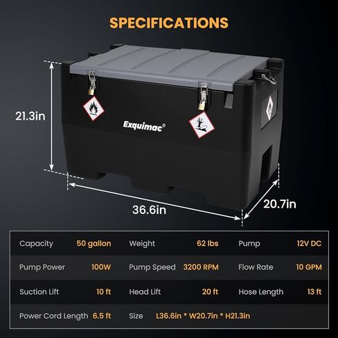 Portable Fuel Transfer Tank 50 Gallon (Fuel Tank with 100W & 3200 RPM Transfer Pump,13 FT Power Cord) Gasoline & Diesel Transfer Tank in Saudi Arabia