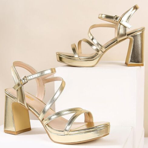 rsxses منصة حذاء بكعب مكتنز للنساء الكاحل حزام الكعوب الصنادل Strappy مع المفتوحة تو الزفاف حفلة موسيقية الزفاف النساء فستان أحذية in Kuwait