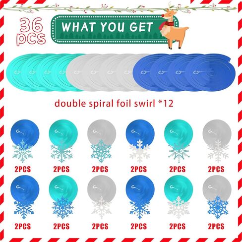 CCINEE 36pcs Christmas Snowflake Hanging Foil Swirls, Winter Snowflake Hanging Decoration Christmas Foil Ceiling Hanging Swirls for Frozen Winter Xmas Holiday Party Supplies（Pre-Assembled） in Kuwait