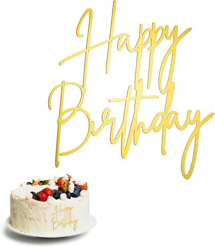 غلاف كعكة عيد ميلاد سعيد، علامة كعكة عيد ميلاد سعيد من الأكريليك الذهبي، مرآة ذهبية من الأكريليك لتزيين الكيك من الجانب لتزيين كعكة عيد الميلاد in Saudi Arabia