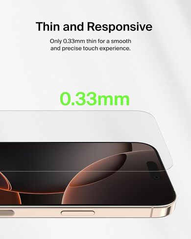 Belkin ScreenForce InvisiGlass Treated Screen Protector for iPhone 16, iPhone 15, & iPhone 14 Pro, Scratch-Resistant Impact Protection w/ Included Easy Align Tray for Bubble Free Application - Made with Recycled Glass in Saudi Arabia
