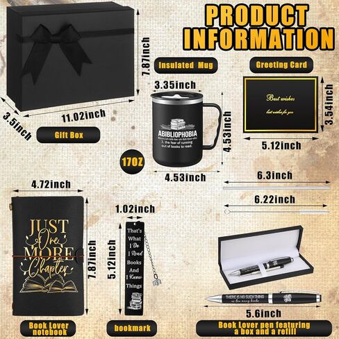 Shellwei 6 Pcs Christmas Book Lovers Gifts for Men Women 17 oz Abibliophobia Coffee Mugs Leather Journal Notebook with Ballpoint Pen Metal Bookmark Greeting Card Box Gifts for Librarian Bookish in Saudi Arabia