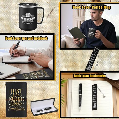 Shellwei 6 Pcs Christmas Book Lovers Gifts for Men Women 17 oz Abibliophobia Coffee Mugs Leather Journal Notebook with Ballpoint Pen Metal Bookmark Greeting Card Box Gifts for Librarian Bookish in Saudi Arabia