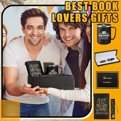 Shellwei 6 Pcs Christmas Book Lovers Gifts for Men Women 17 oz Abibliophobia Coffee Mugs Leather Journal Notebook with Ballpoint Pen Metal Bookmark Greeting Card Box Gifts for Librarian Bookish in Saudi Arabia