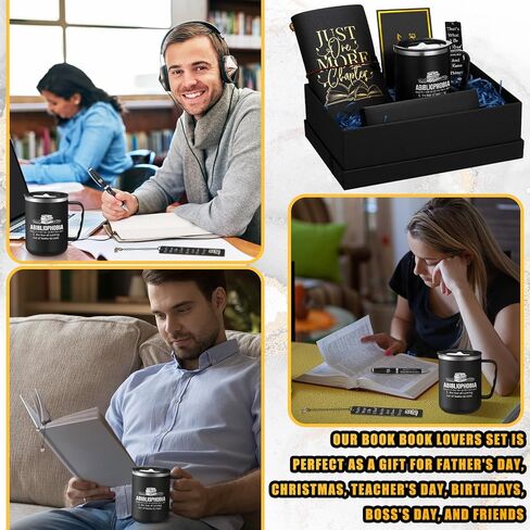Shellwei 6 Pcs Christmas Book Lovers Gifts for Men Women 17 oz Abibliophobia Coffee Mugs Leather Journal Notebook with Ballpoint Pen Metal Bookmark Greeting Card Box Gifts for Librarian Bookish in Saudi Arabia