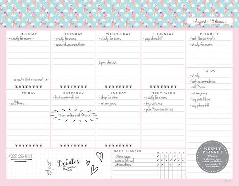 Peachly Desktop Weekly Planner Notepad | 60 Undated Tear-Off Pages | Schedule Daily To-Do Lists | Increase Your Productivity In Less Than 5 Minutes A Week | Achieve Your Goals | Peach and Mint Fern in Kuwait