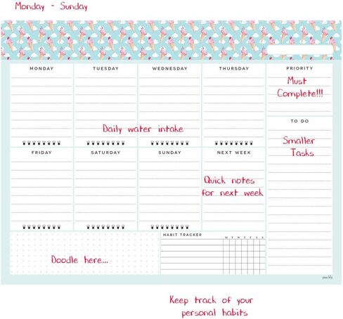 Peachly Desktop Weekly Planner Notepad | 60 Undated Tear-Off Pages | Schedule Daily To-Do Lists | Increase Your Productivity In Less Than 5 Minutes A Week | Achieve Your Goals | Peach and Mint Fern in Kuwait