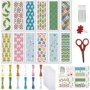 freebloss 12pcs الأزهار عبر غرزة المرجعية عدة 11ct مختومة عبر الابره عدة DIY التطريز الإشارات المرجعية مجموعة مع تعليمات دعم اللباد للمبتدئين الكبار 8 "× 2.4" in Saudi Arabia