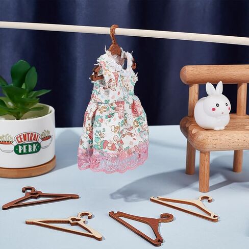 BENECREAT 24 Pcs Miniature Clothes Hangers, 4 Styles Mini Wooden Clothes Racks, Garment Hangers Dress Up Rack for Miniature House Dollhouse Decoration(Old Lace) in Saudi Arabia