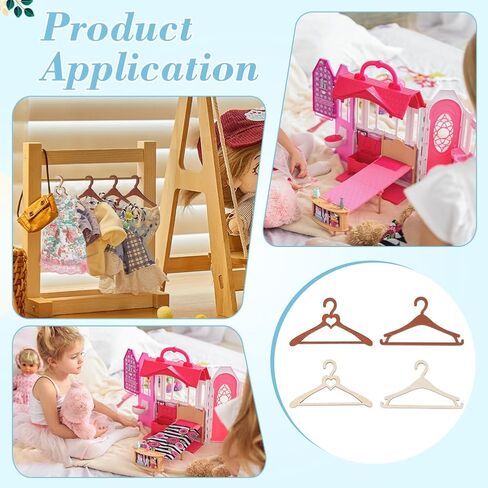 BENECREAT 24 Pcs Miniature Clothes Hangers, 4 Styles Mini Wooden Clothes Racks, Garment Hangers Dress Up Rack for Miniature House Dollhouse Decoration(Old Lace) in Saudi Arabia