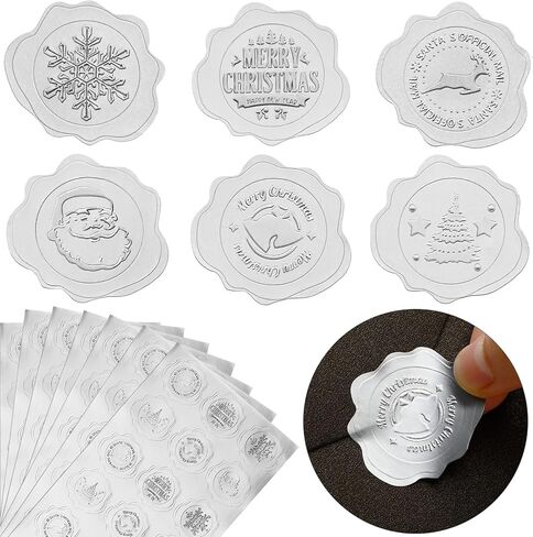 480 Pcs Christmas Envelope Seal Stickers Silver Embossed Wax Foil Seal Stickers Snowflake Sticker Label Self-Adhesive Xmas Envelope Sticker Seal for Greeting Card Wedding Party Decor in Saudi Arabia