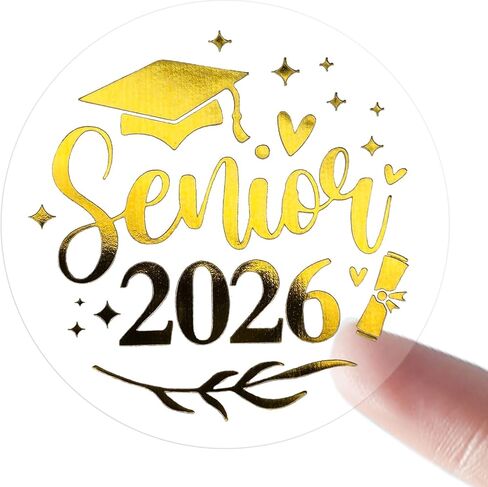 100 × ملصقات تخرج لكبار السن 2026 - ملصقات منقوشة برقائق ذهبية شفافة - ملصقات ذهبية شفافة لكبار السن للدعوات والأظرف ومفضلات الحفلات (1.5 بوصة) in Kuwait