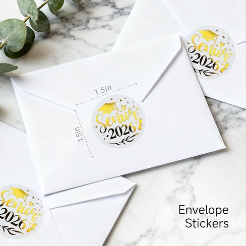 100 × ملصقات تخرج لكبار السن 2026 - ملصقات منقوشة برقائق ذهبية شفافة - ملصقات ذهبية شفافة لكبار السن للدعوات والأظرف ومفضلات الحفلات (1.5 بوصة) in Kuwait