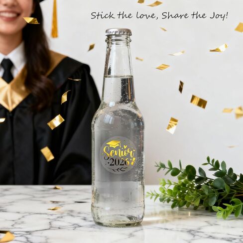 100 × ملصقات تخرج لكبار السن 2026 - ملصقات منقوشة برقائق ذهبية شفافة - ملصقات ذهبية شفافة لكبار السن للدعوات والأظرف ومفضلات الحفلات (1.5 بوصة) in Kuwait