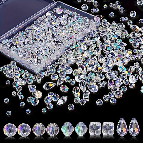 600Pcs Glass Assorted Crystal Beads with Loose Beads for Bracelet Earring Necklace Suncatchers DIY Crafts Jewelry Making, AB Color in Saudi Arabia