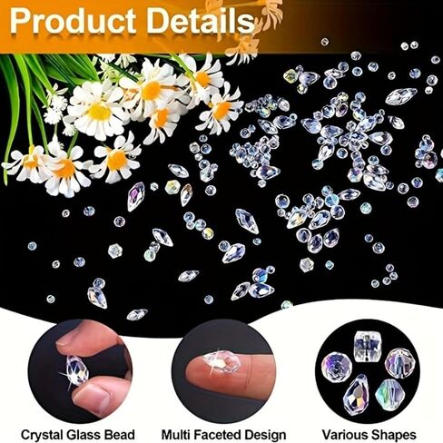 600Pcs Glass Assorted Crystal Beads with Loose Beads for Bracelet Earring Necklace Suncatchers DIY Crafts Jewelry Making, AB Color in Saudi Arabia