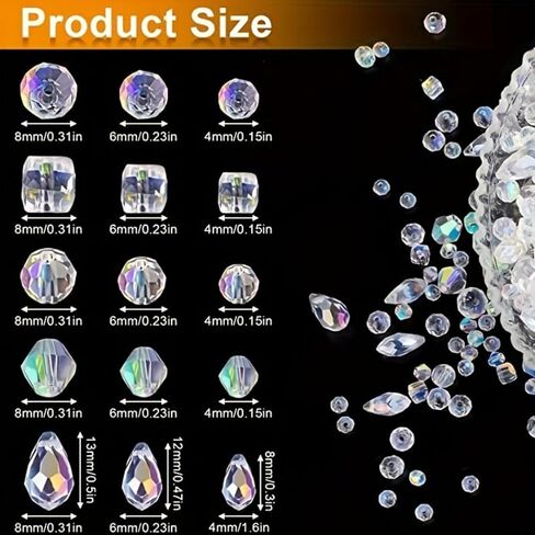 600Pcs Glass Assorted Crystal Beads with Loose Beads for Bracelet Earring Necklace Suncatchers DIY Crafts Jewelry Making, AB Color in Saudi Arabia