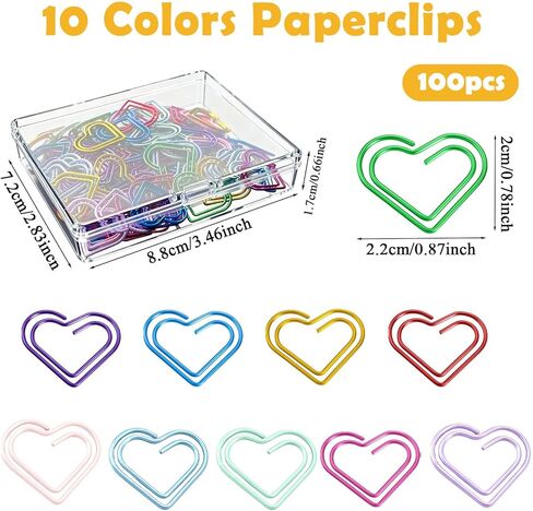 100 Pcs Cute Paper Clips Colorful Rustproof Mental Small Paperclips Double-Layer Heart Shaped Paper Clips for Cute Office Supplies Document Organizer Home Decor Wedding Decorations DIY Crafts in Saudi Arabia