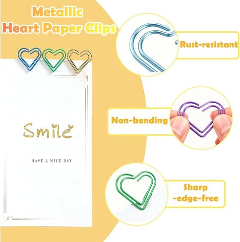 100 Pcs Cute Paper Clips Colorful Rustproof Mental Small Paperclips Double-Layer Heart Shaped Paper Clips for Cute Office Supplies Document Organizer Home Decor Wedding Decorations DIY Crafts in Saudi Arabia