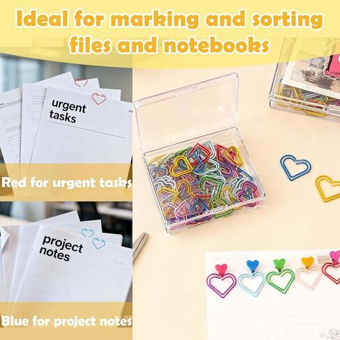 100 Pcs Cute Paper Clips Colorful Rustproof Mental Small Paperclips Double-Layer Heart Shaped Paper Clips for Cute Office Supplies Document Organizer Home Decor Wedding Decorations DIY Crafts in Saudi Arabia
