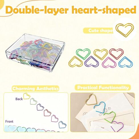 100 Pcs Cute Paper Clips Colorful Rustproof Mental Small Paperclips Double-Layer Heart Shaped Paper Clips for Cute Office Supplies Document Organizer Home Decor Wedding Decorations DIY Crafts in Saudi Arabia