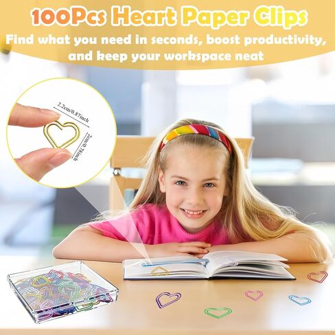 100 Pcs Cute Paper Clips Colorful Rustproof Mental Small Paperclips Double-Layer Heart Shaped Paper Clips for Cute Office Supplies Document Organizer Home Decor Wedding Decorations DIY Crafts in Saudi Arabia