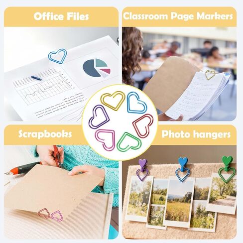 100 Pcs Cute Paper Clips Colorful Rustproof Mental Small Paperclips Double-Layer Heart Shaped Paper Clips for Cute Office Supplies Document Organizer Home Decor Wedding Decorations DIY Crafts in Saudi Arabia