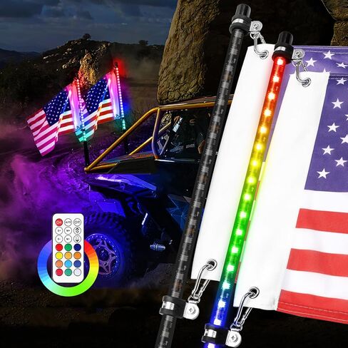 4FT سوط ضوء RGB LED مضاء هوائي سوط RGB LED السياط لـ Can-am x3 Polaris RZR Ranger UTV جنبًا إلى جنب ATV Dune Buggy Truck Pickup 4 Wheeler in Saudi Arabia
