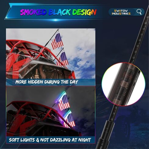 4FT سوط ضوء RGB LED مضاء هوائي سوط RGB LED السياط لـ Can-am x3 Polaris RZR Ranger UTV جنبًا إلى جنب ATV Dune Buggy Truck Pickup 4 Wheeler in Saudi Arabia