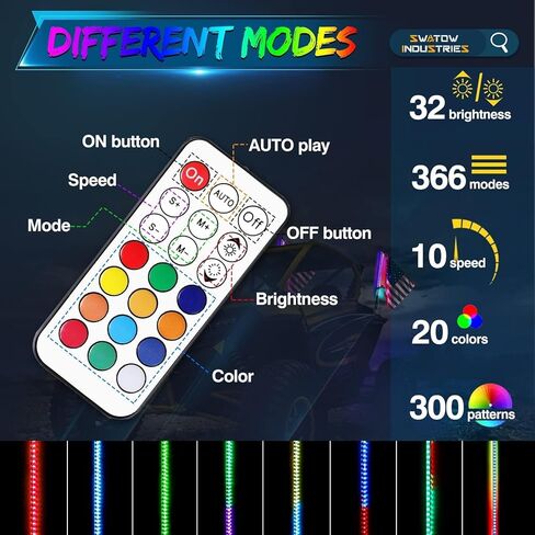 4FT سوط ضوء RGB LED مضاء هوائي سوط RGB LED السياط لـ Can-am x3 Polaris RZR Ranger UTV جنبًا إلى جنب ATV Dune Buggy Truck Pickup 4 Wheeler in Saudi Arabia