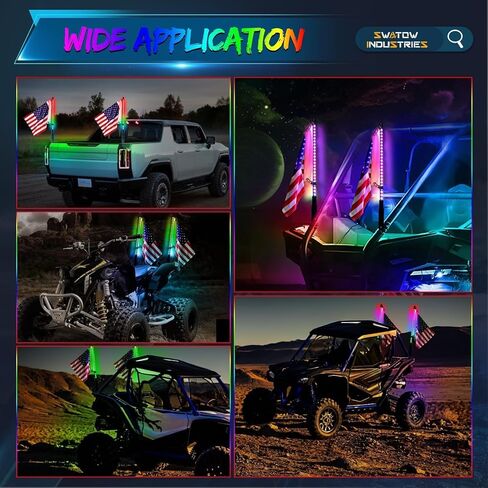 4FT سوط ضوء RGB LED مضاء هوائي سوط RGB LED السياط لـ Can-am x3 Polaris RZR Ranger UTV جنبًا إلى جنب ATV Dune Buggy Truck Pickup 4 Wheeler in Saudi Arabia