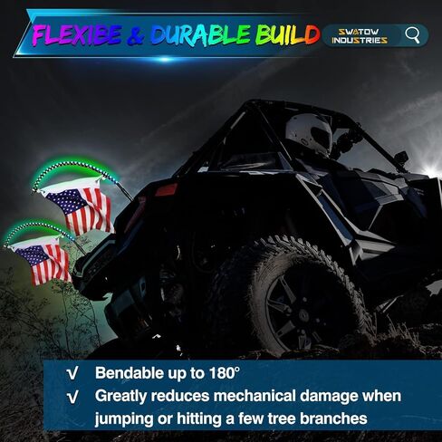 4FT سوط ضوء RGB LED مضاء هوائي سوط RGB LED السياط لـ Can-am x3 Polaris RZR Ranger UTV جنبًا إلى جنب ATV Dune Buggy Truck Pickup 4 Wheeler in Saudi Arabia