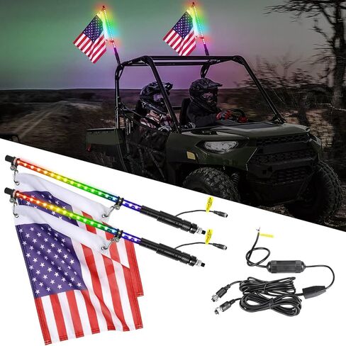 4FT سوط ضوء RGB LED مضاء هوائي سوط RGB LED السياط لـ Can-am x3 Polaris RZR Ranger UTV جنبًا إلى جنب ATV Dune Buggy Truck Pickup 4 Wheeler in Saudi Arabia