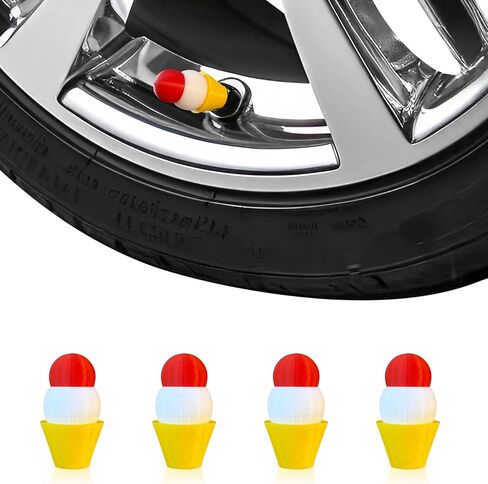 Cute 3D Printed Ice Cream Tire Valve Caps – Adorable Car Accessories, Universal Dustproof Valve Covers for Cars, Motorcycles, Trucks & Bicycles (Set of 4) (Swirl Cone) in Saudi Arabia
