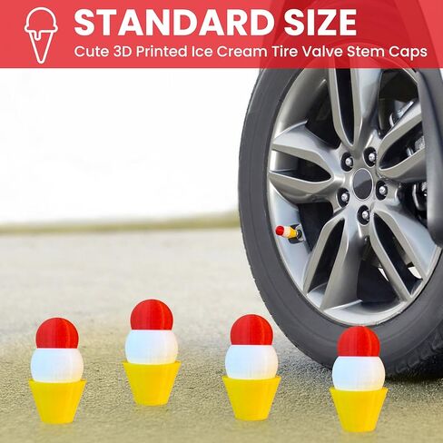 Cute 3D Printed Ice Cream Tire Valve Caps – Adorable Car Accessories, Universal Dustproof Valve Covers for Cars, Motorcycles, Trucks & Bicycles (Set of 4) (Swirl Cone) in Saudi Arabia
