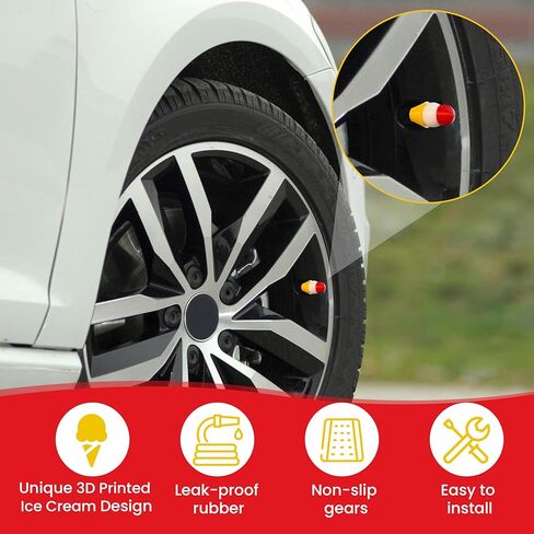 Cute 3D Printed Ice Cream Tire Valve Caps – Adorable Car Accessories, Universal Dustproof Valve Covers for Cars, Motorcycles, Trucks & Bicycles (Set of 4) (Swirl Cone) in Saudi Arabia