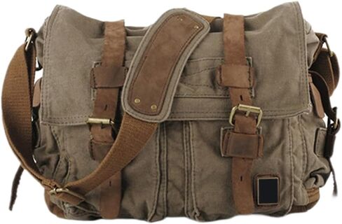 Leather Messenger Bags Vintage Canvas Laptop Bag Shoulder Bag 32cm Army Green in Saudi Arabia