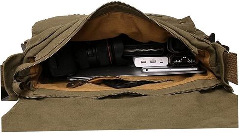 Leather Messenger Bags Vintage Canvas Laptop Bag Shoulder Bag 32cm Army Green in Saudi Arabia
